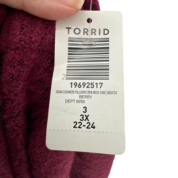 Torrid Cashmere Pullover Sweater 3X 22 24 Vegan Tunic Crew Neck Berry Pink Soft - Picture 9 of 11
